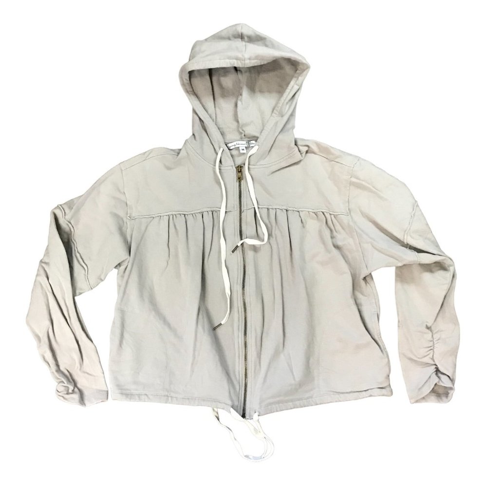 Young Fabulous & Broke Cotton Blend Lightweight Full Zip Hoodie Ruched Sleeves M